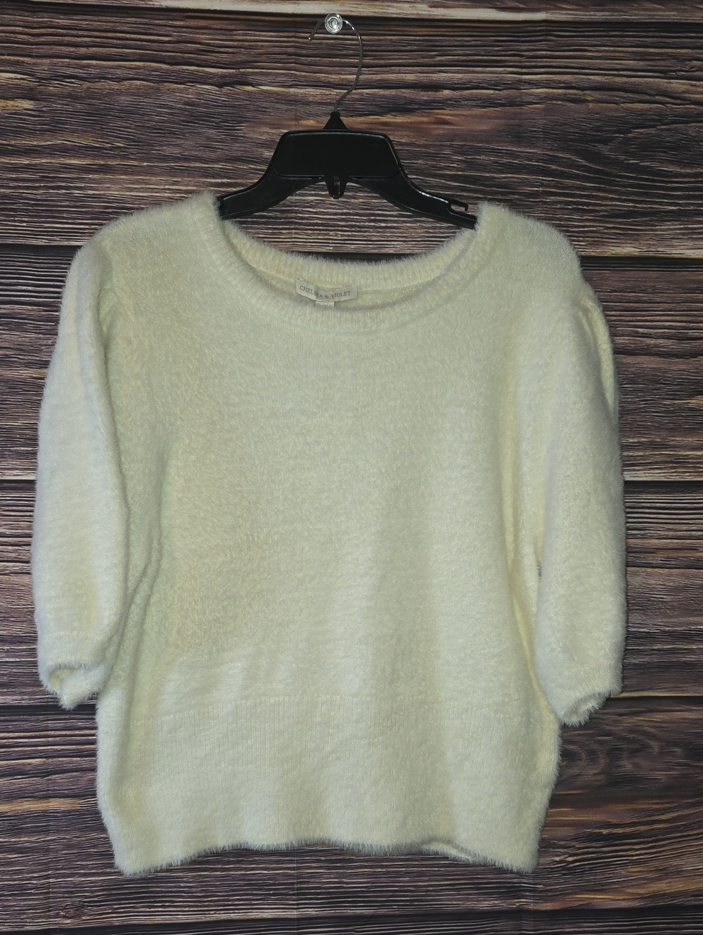 Chelsea & Violet Cream Fuzzy Scoop Neck Sweater